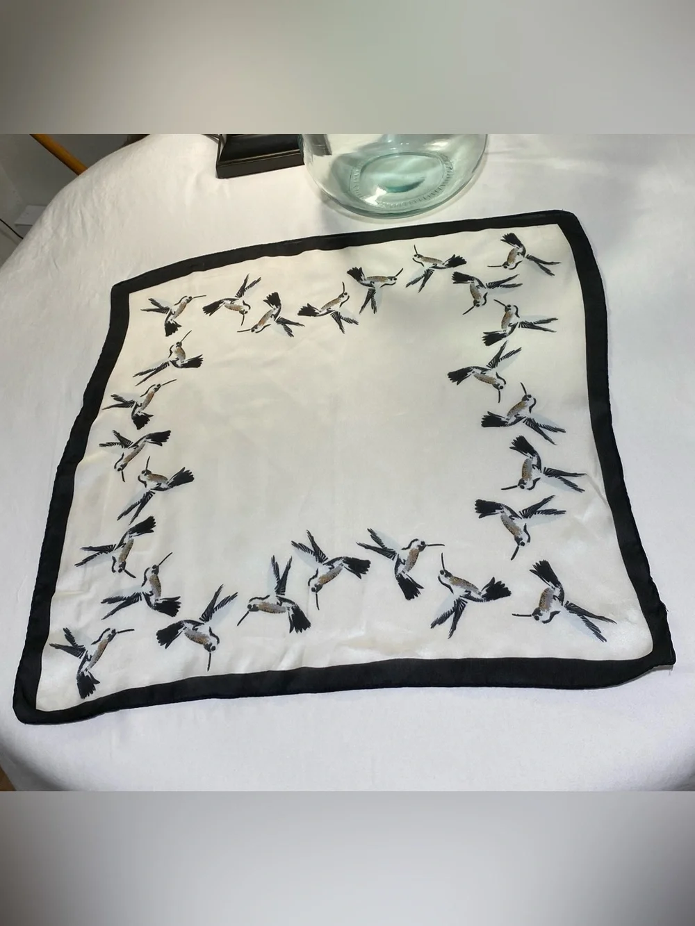 Unique Vintage White and Black Bird Print Square Scarf